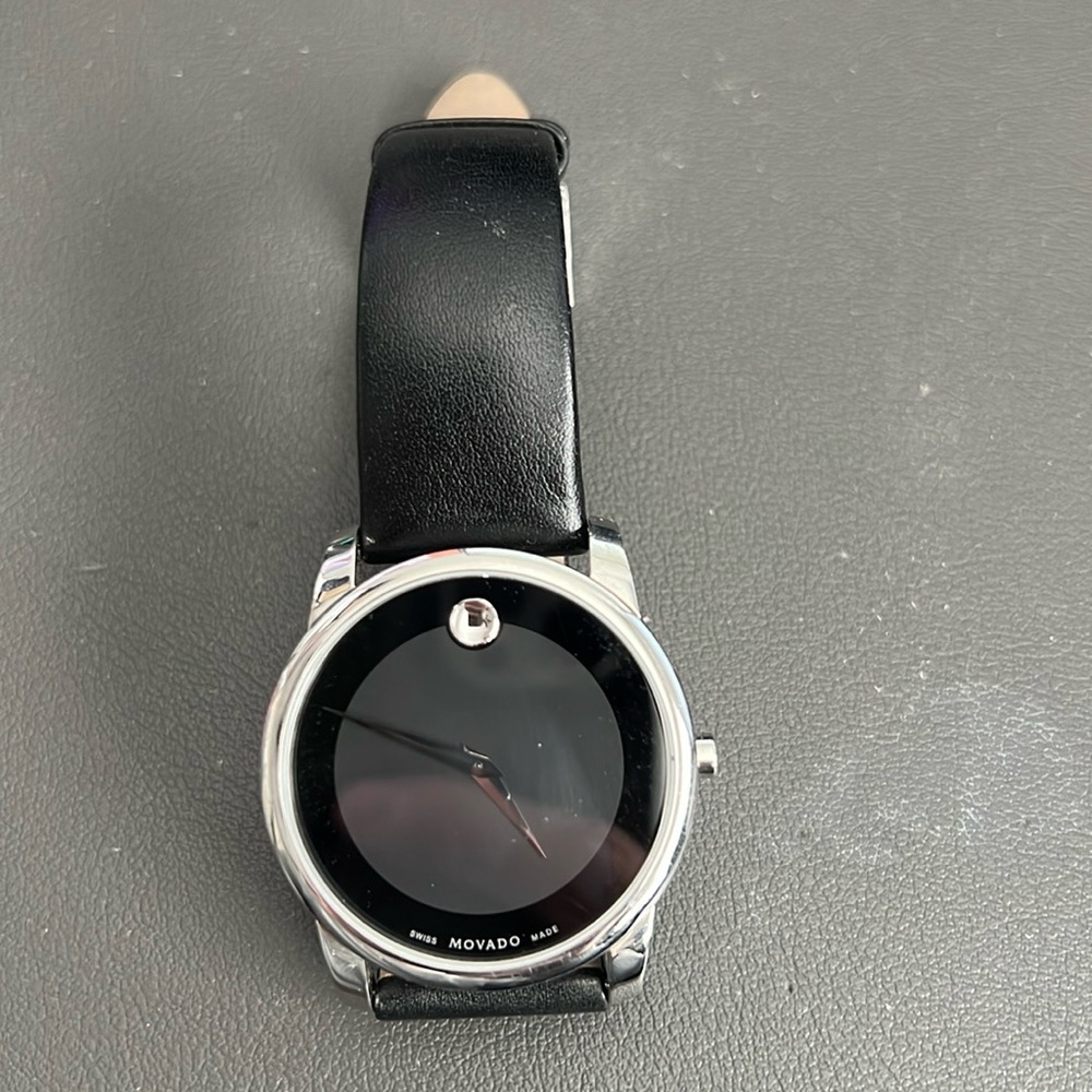 Movado Museum Classic Black Dial Watch - Stainless Steel Case with Black Strap